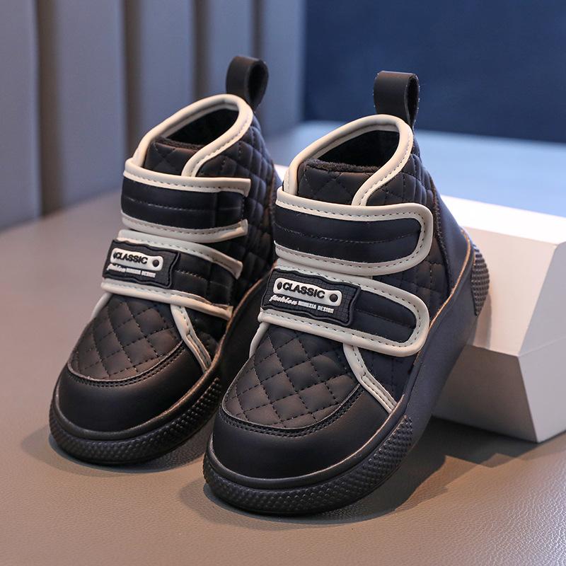 

Классические хлопковые ботинки для девочек Модные детские ботильоны на платформе Универсальные нескользящие детские повседневные зимние ботинки Толстая подошва Застежка-липучка 26 чёрный