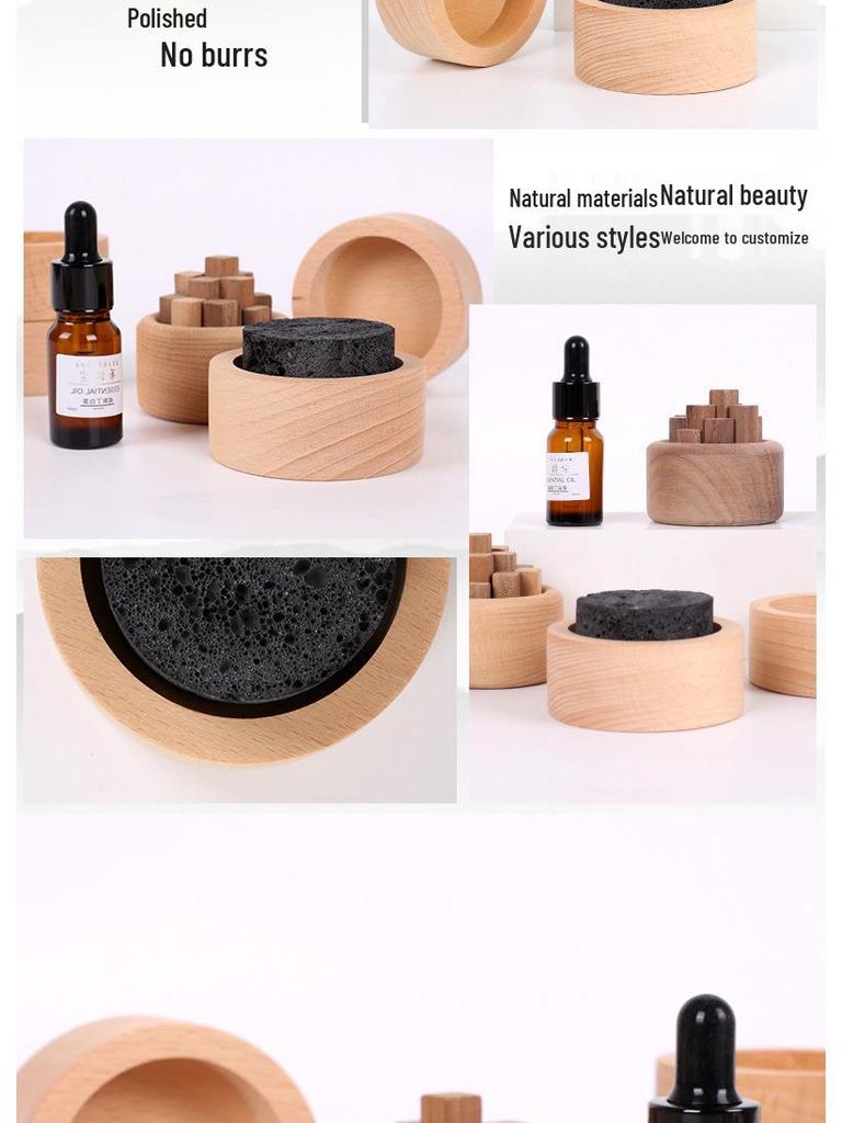 Solid Wood Volcanic Rock Essential Oil and Incense Diffuser with Perfume Flower Stand