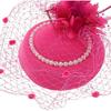 Fascinator Hat for Women Mesh Veil Pearl Decorative Hair Clip Rose Red Small Bridal Headpiece for Tea Party Banquet and Special Occasion Accessories