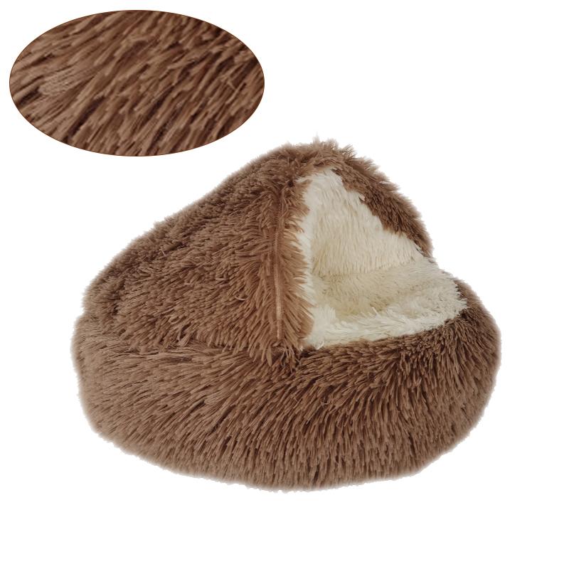 Fluffy Warming Cat Cave Bed Calming Dog Bed Semi-closed House  Donut Dog Cuddler Bed Machine Washable Round Pet Bed