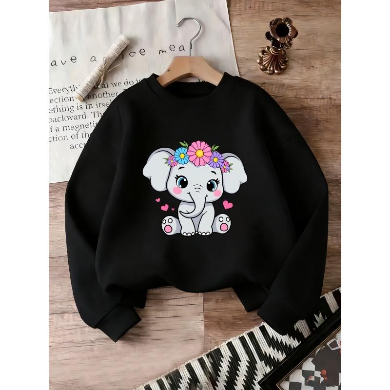 European sizes Cute Elephant Print Kids' Spring and Autumn Round Neck Hoodie for 0-3 Year Old Baby Kids, Comfortable and Simple Design