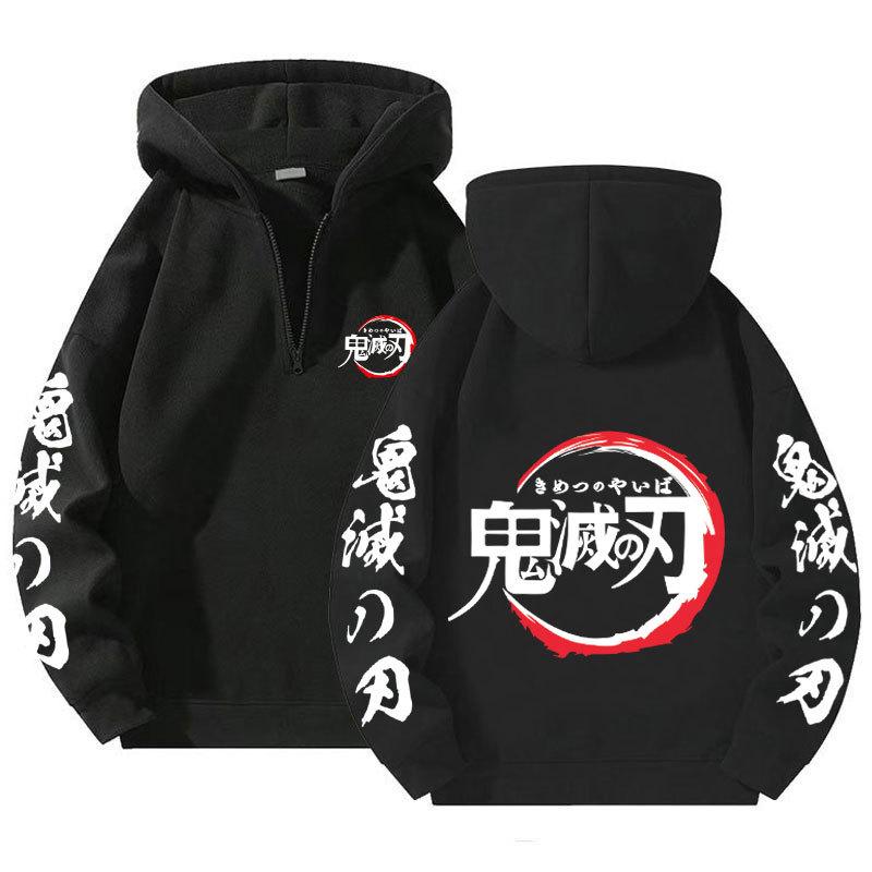 

Cotton Long Anime Sleeved Hooded Sweatshirt Casual Fashion Loose Solid Color Zipper Lapel Unisex Pullover Sweatshirt XXXL