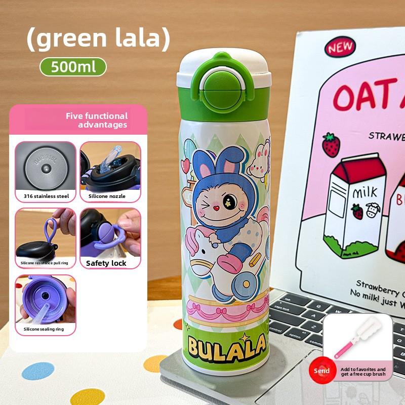

Thermos Cup Cartoon Cute Wind Double Drink Bouncing Cup Large Capacity 316 Stainless Steel Straw Cup Children s Pot 500ml