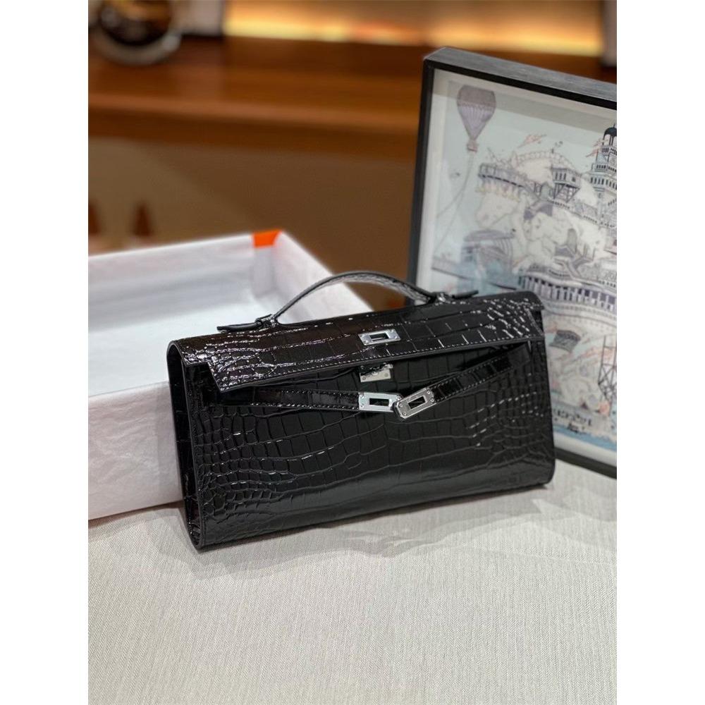 Nová dlouhá KL spojková taška vzor dlaně hovězí kůže vzor aligátora hovězí kůže taška pod paži taška přes rameno dámská taška trend