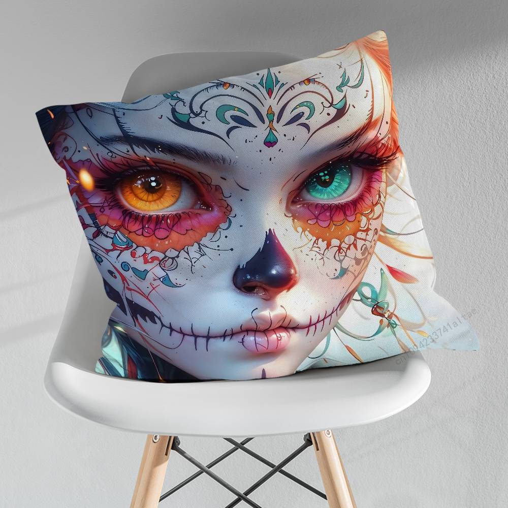 Cartoon Skull Girl Catrina Pillow Case For 30x30cm45x45cm55x55cm For Home Bedroom Decoration And Protector