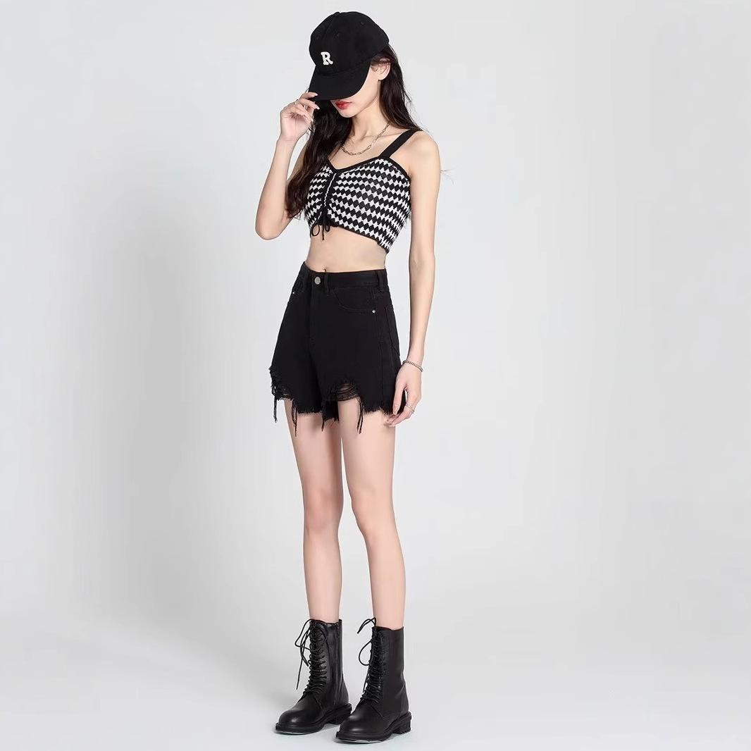 

Женские джинсовые шорты с высокой посадкой, необработанным краем и рваностями - Ретро А-силуэт в гонконгском стиле XL: 155-165cm (121-131 lbs)