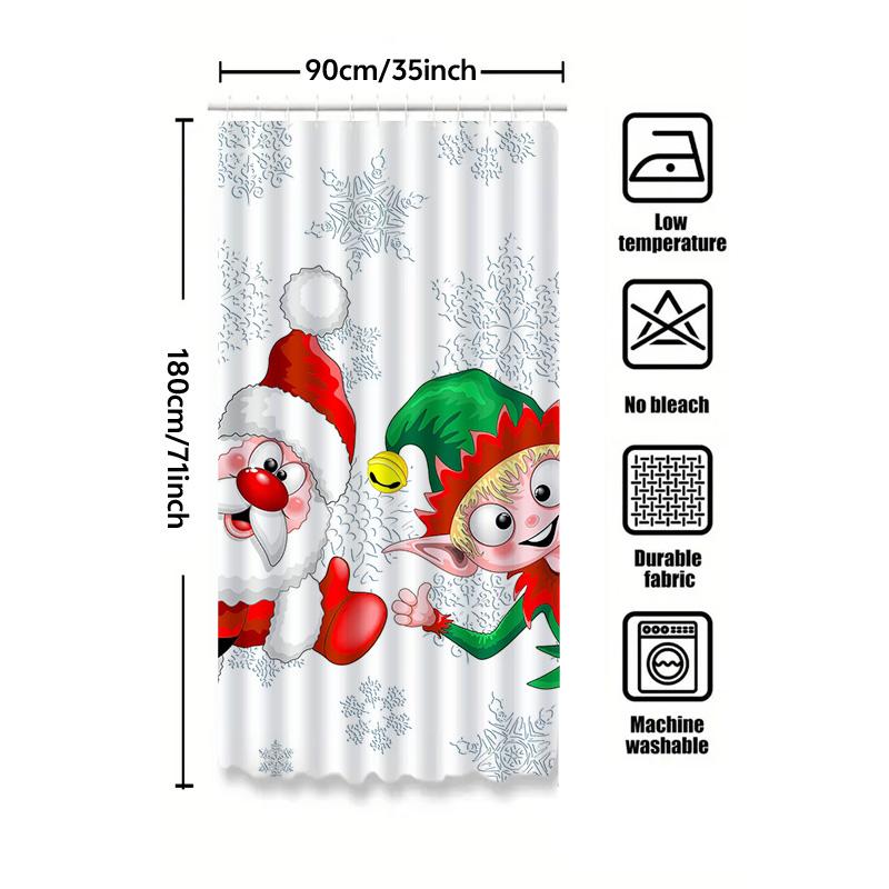 Tuniu Festive Santa And Elf Holiday Shower Curtain – Fun Christmas Bathroom Decor – Adorable Holiday Design – Cozy And Cheerful