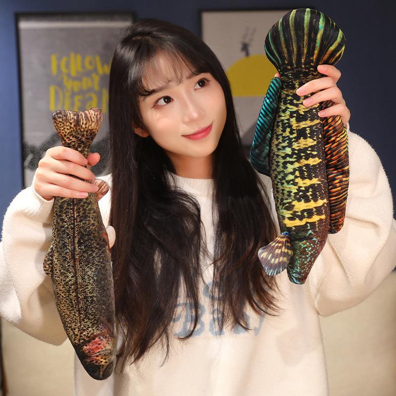 Simulated Piranha Torpedo Dragon Sea Bass Tilted Mouth Little White Rabbit Pillow Long Strip Cute Fish Plush Toy Doll