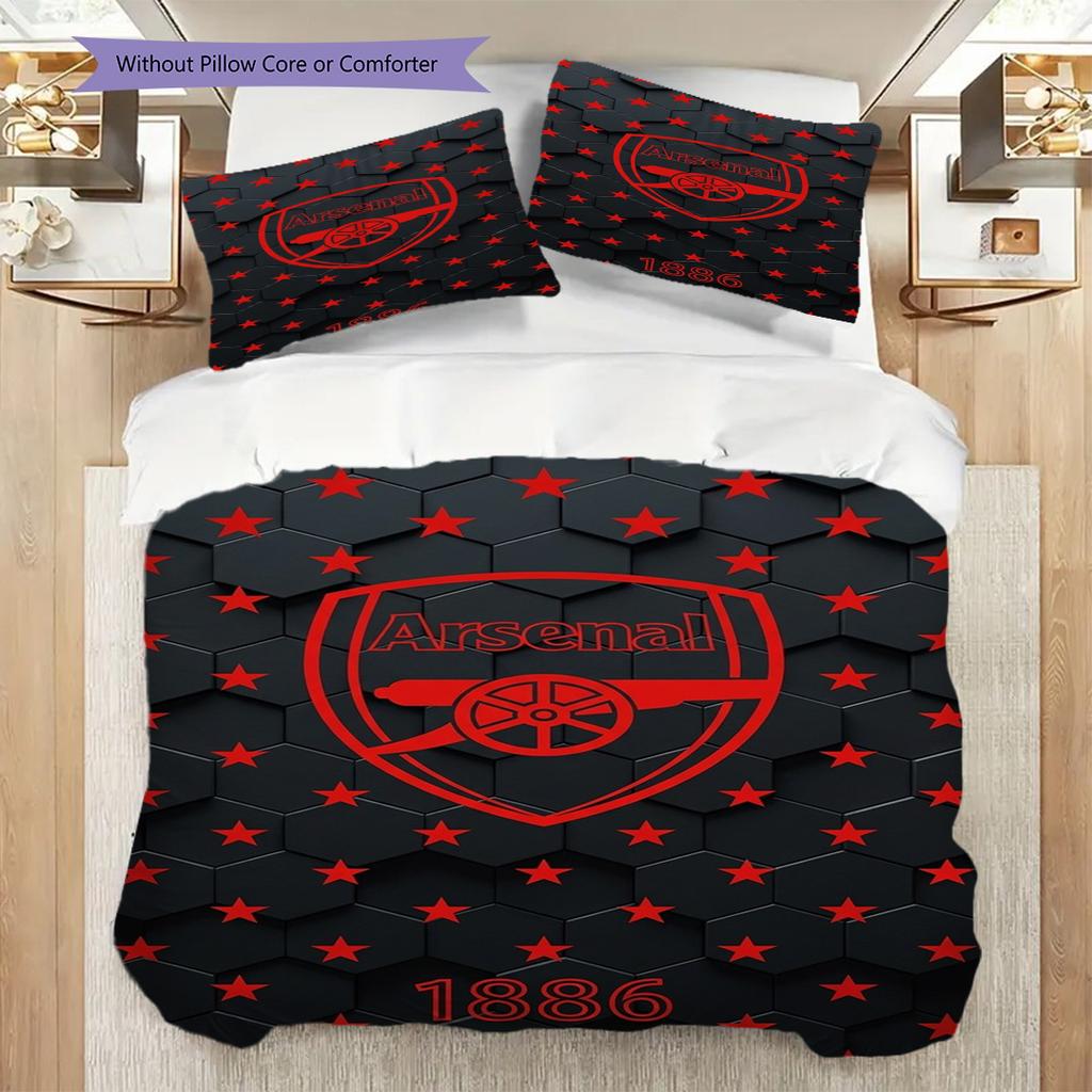 Vibrant Arsenal Emblem Design Three-piece set (1 * duvet cover + 2 * pillowcase, without core) 2DFlat Duvet cover and pillowcase Soft and comfortable
