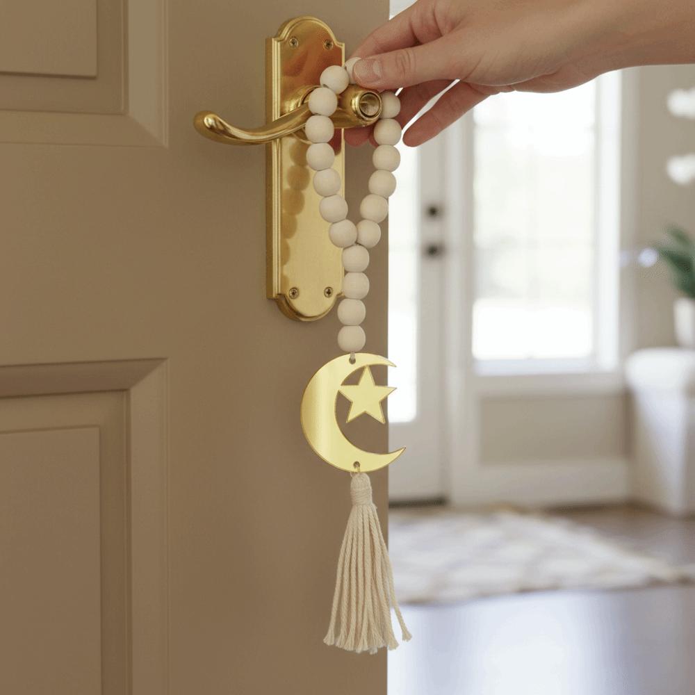 Handmade Wooden Beads Pendant Rustic Style Islamic Hanging Ornament Home Decoration