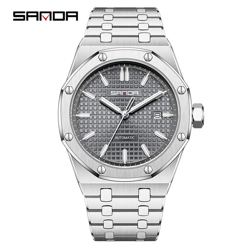 SANDA Men's Waterproof Mechanical Watch with Solid Steel Band and Calendar