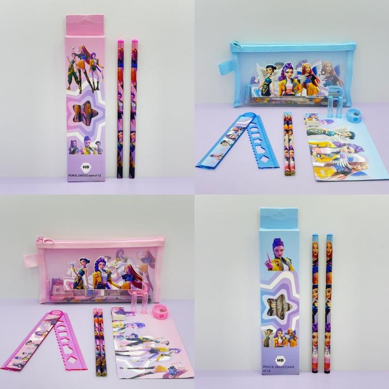 Kpop Dämonenjäger Bleistifte Stifttasche Lineal Spitzer Radiergummi Kinder Niedliches Schreibset Schüler Schulbedarf Kinder Geschenk