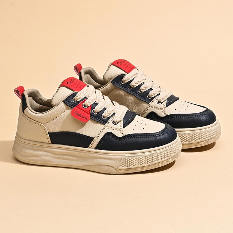 Women's Chunky Platform Sneakers Breathable PU Leather Anti-Slip Sport Walking Shoes for Women Casual Outdoor Comfortable Lace-up Tennis Sneakers