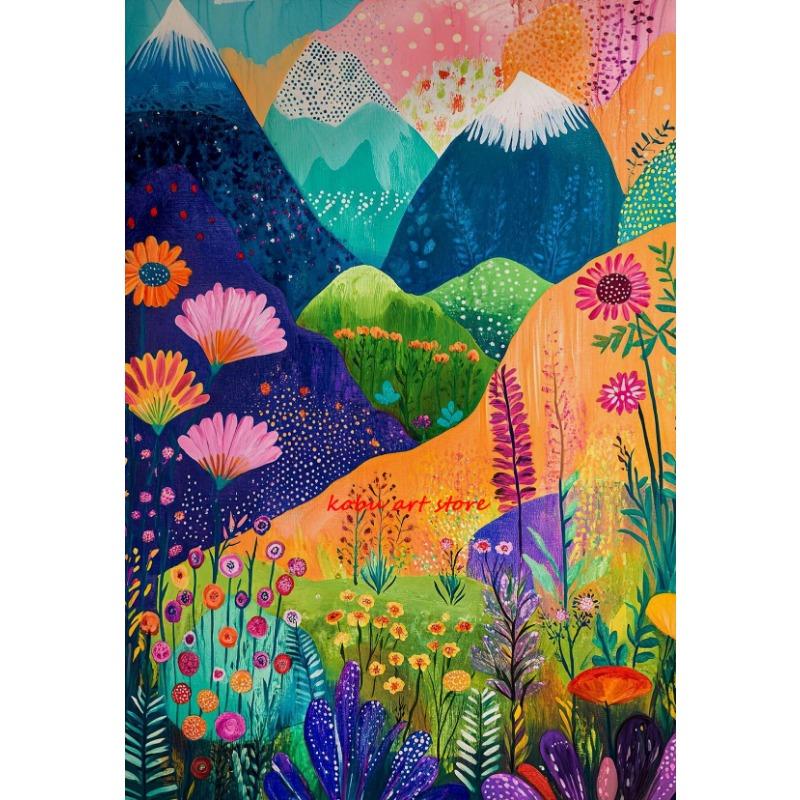 Colorful Abstract Landscape Mountain Floral Scenery Posters Prints Canvas Painting Wall Art Pictures for Living Room Home Decor