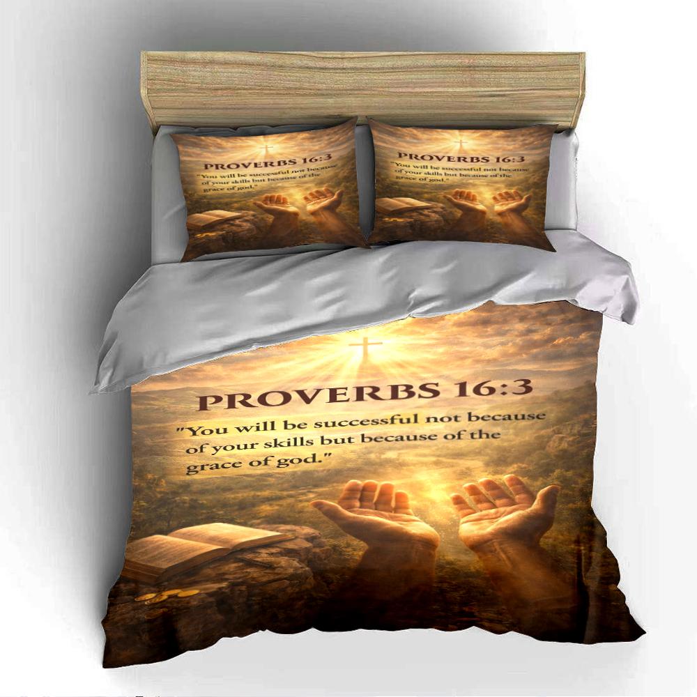 Proverbs 16:3 Religious Bedding Set Bedding set (1 duvet cover, 2 pillowcases, duvet not included)