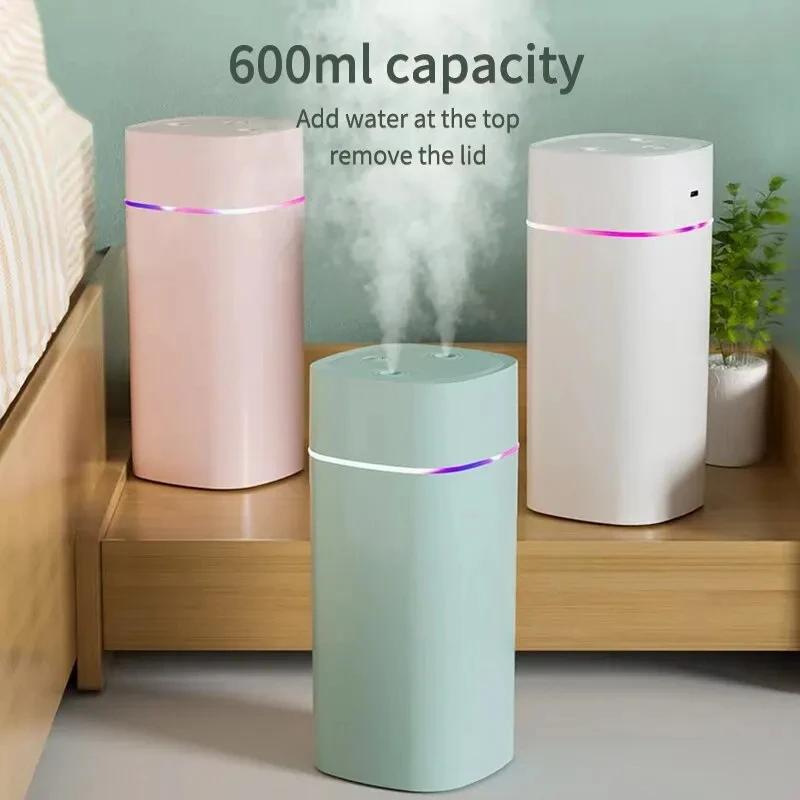 Creative Dual Nozzle Humidifier Desktop  Bedroom Car Aromatherapy Silent Oil Diffuser Usb 7 Color Ambient Light Smell Diffusers