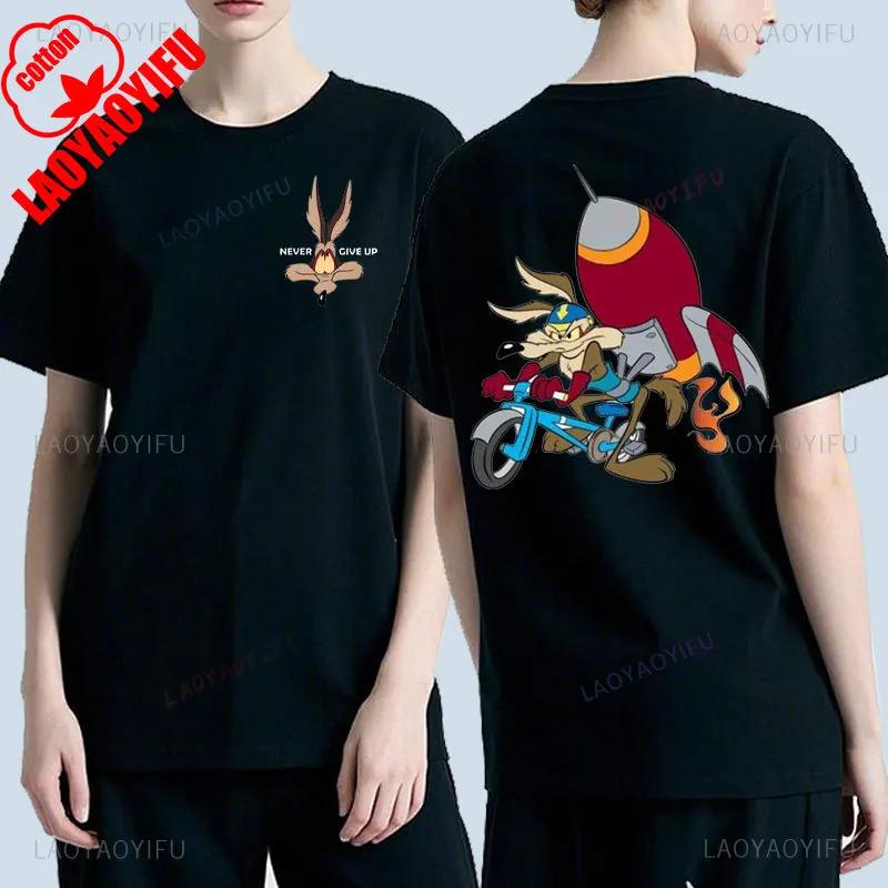 Wile E Coyote Cartoon Zweiseitig Bedrucktes T-Shirt Unisex Mode Y2k T-Shirt Klassisch Manga Grafik Baumwoll-T-Shirts Sommer Camisetas top