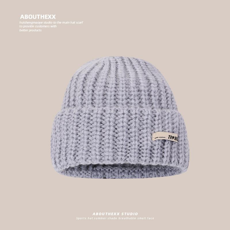 New Loose Knitted Hat for Women In Autumn and Winter Face Showing Small Wool Hat Personalized Letters Warm Cold Hat Couple Pullover Hat