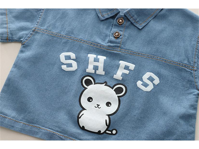 2025 Boys' Korean Style Denim Bear Short Sleeve Two-Piece Summer Set