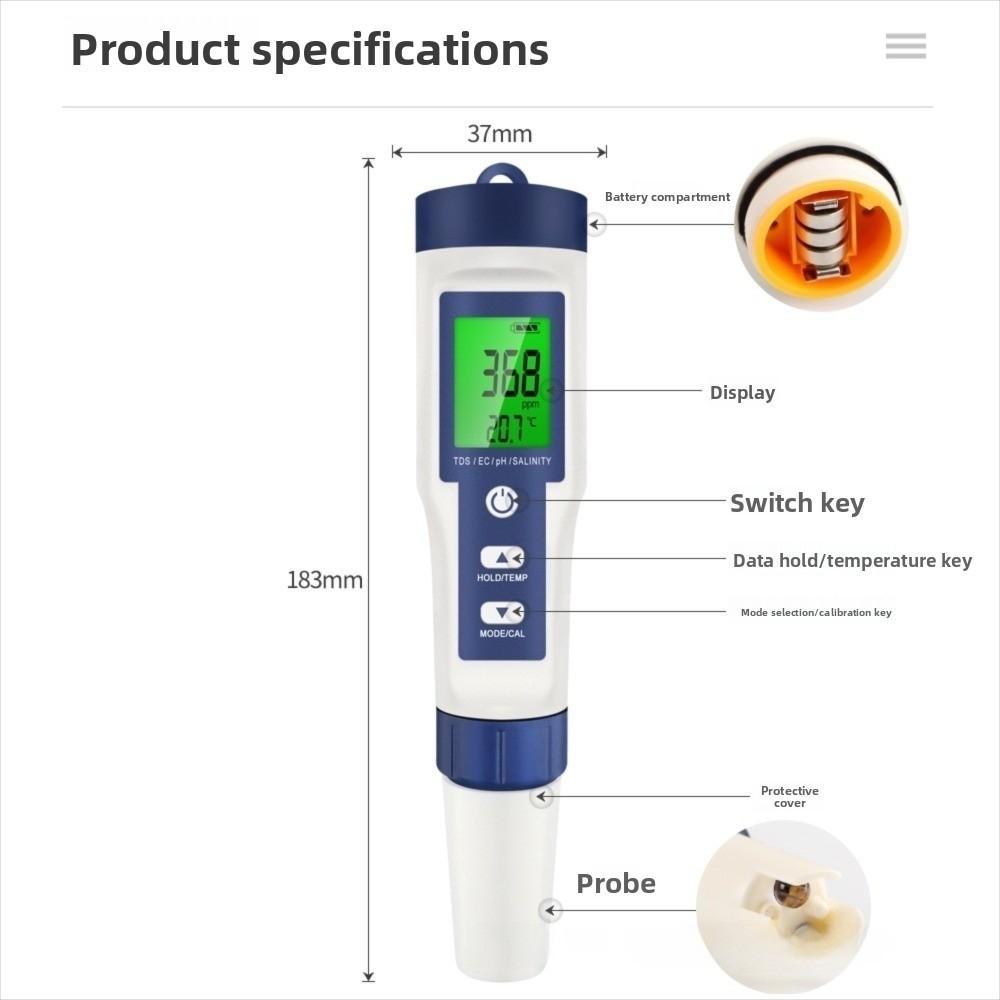 Multi-Parameter Water Quality Tester 5 In 1 Salinity Meter Digital TDS Meter  for Hydroponics