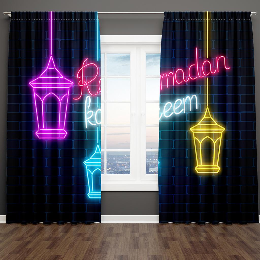 2Pcs Shiny Gold Star Red Ramadan Kareem Window Curtains Blinds For Kids Bedroom Living Room Bathroom Kicthen Door Home Decor