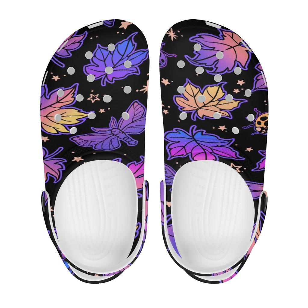 White EVA Clogs with Glow Butterfly Print, Lightweight Slip On Garden Shoes, Breathable Beach Sandals, Indoor Outdoor Slippers for Men Women