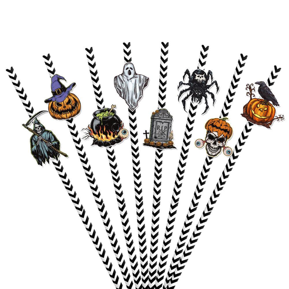 Decorative Halloween Creative Paper Straws Set Party Decor Accessories Drink