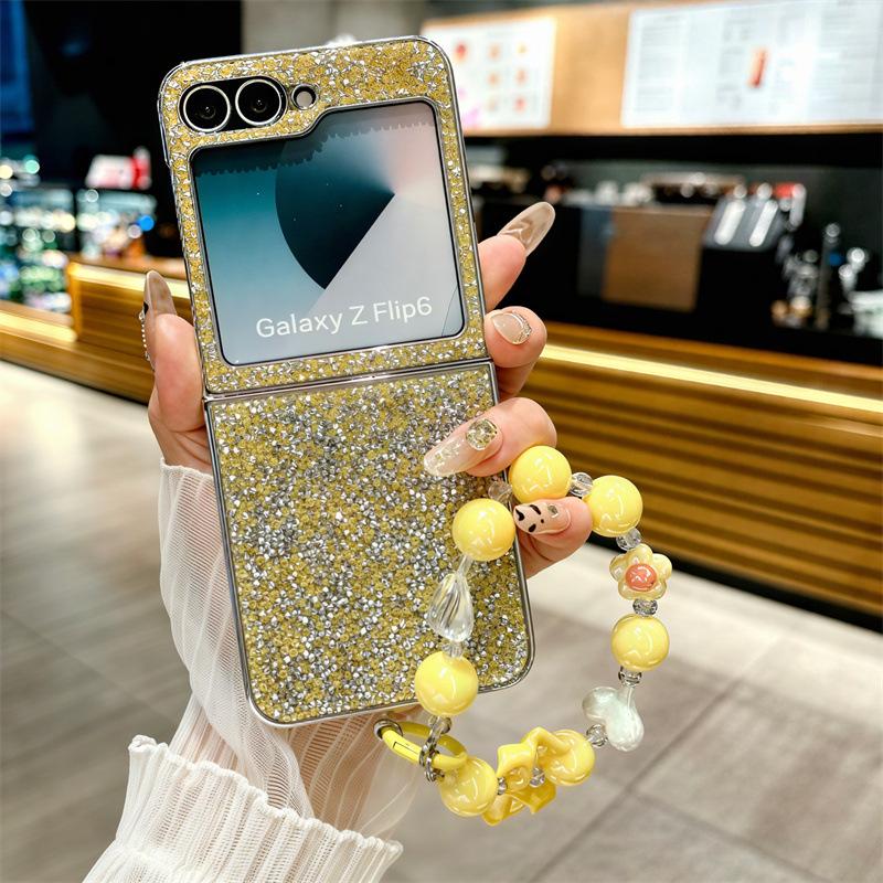 Tide Brand Glitter Is Suitable for Galaxy Samsung Zflip7 Mobile Phone Case Zflip5 Folding Screen Lanyard Anti-drop Protective Case