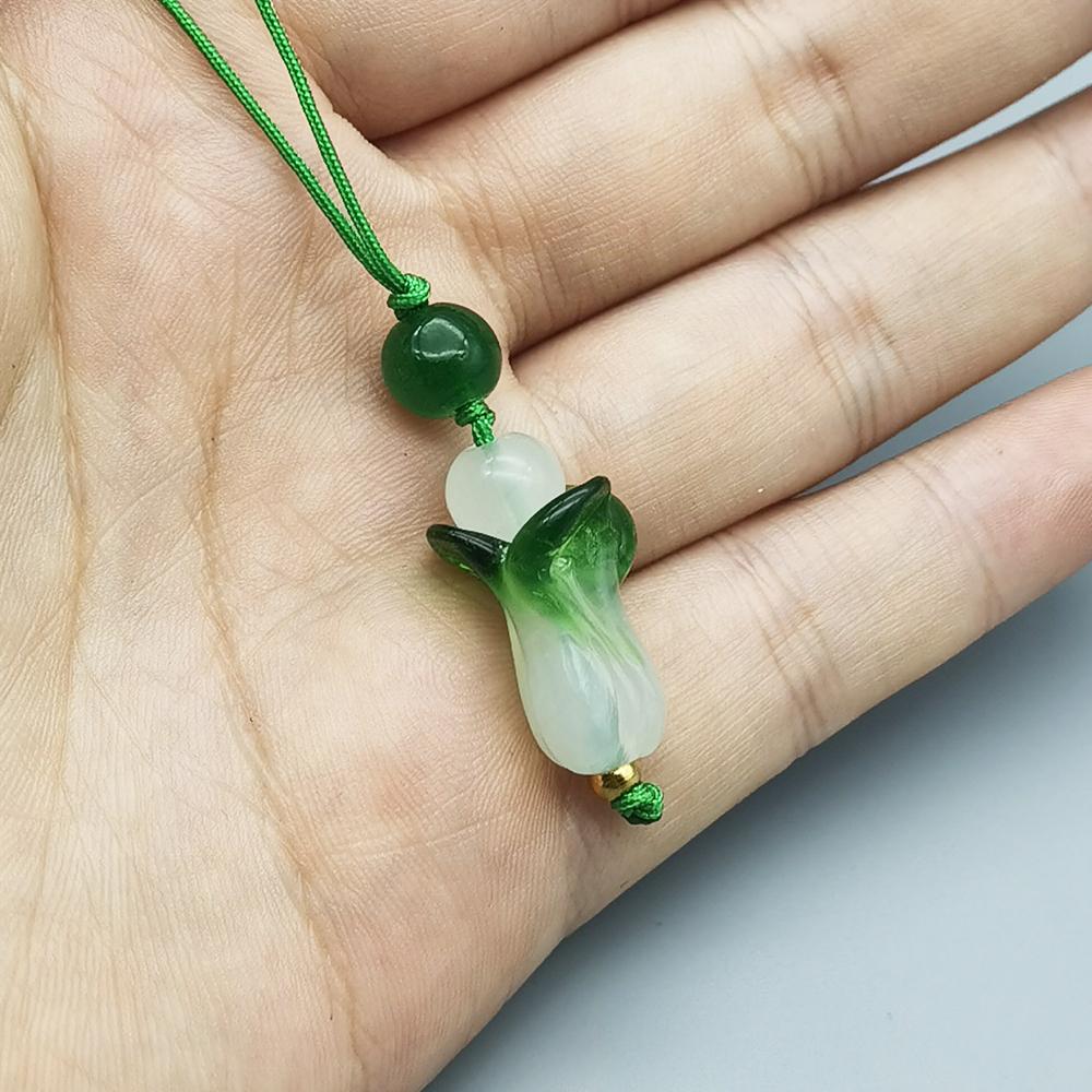 Chinese Style Cute Jade Green Cabbage Pendant Phone Lanyard Charm Strap Hanging Rope Handmade Keychain Bag Decoration