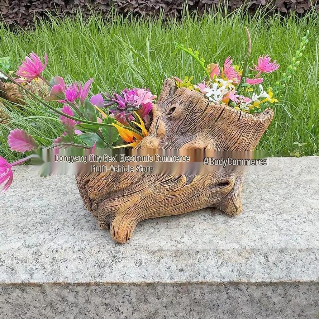 Bedårande sittande stor mage blomkruka skulptur för trädgård eller gräsmatta