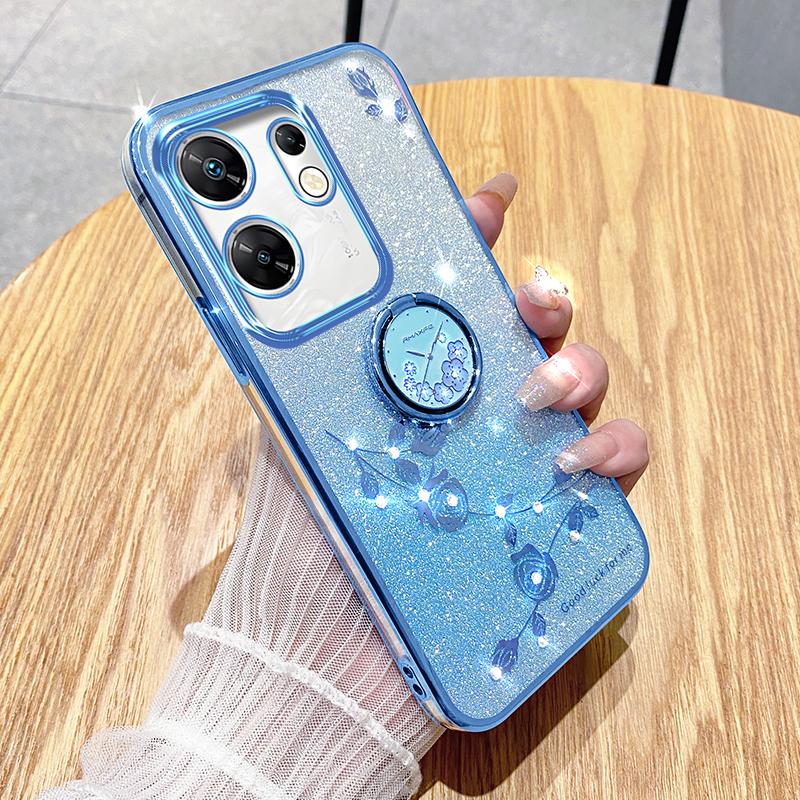 KADEM For Infinix Zero 30 4G Case Flower Shiny Glitter Kickstand TPU Phone Cover
