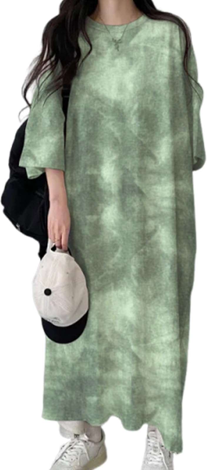 

J.STORE Tie-Dye Shirt Dress, Short Sleeve, Long Length, Summer, Sophisticated Streetwear, Women s, Green, 5S-J14-GRM