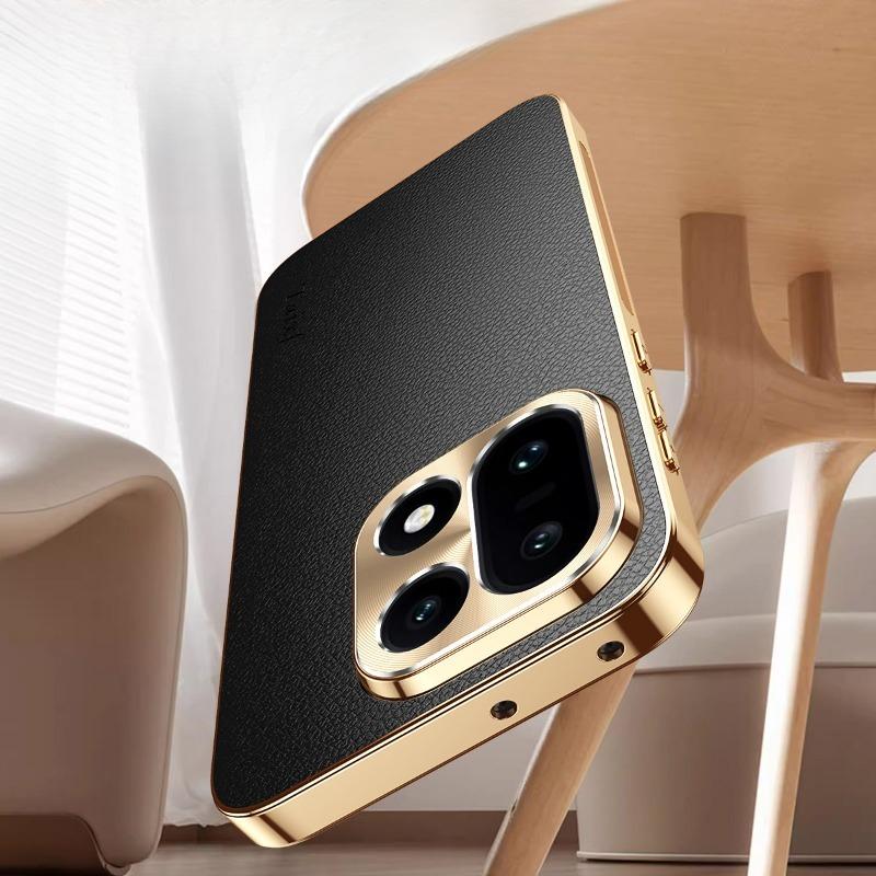 PU Kůže Pokovování Nárazuvzdorný Kryt na Telefon Pro OnePlus 15 Textura Vzor Liči TPU Měkký Rám Pouzdro Pro OnePlus 15 1+15 Skořepina