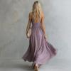 Loose Fit Vacation Maxi Dress V Neck Sleeveless Halter Neck Long Flowing Dress Casual Summer Beachwear