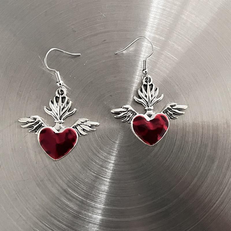 New Harajuku Vintage Goth  Pink Peach Heart Drop Earrings For Women Grunge Punk Halloween Aesthetic Y2k Fairy Jewelry