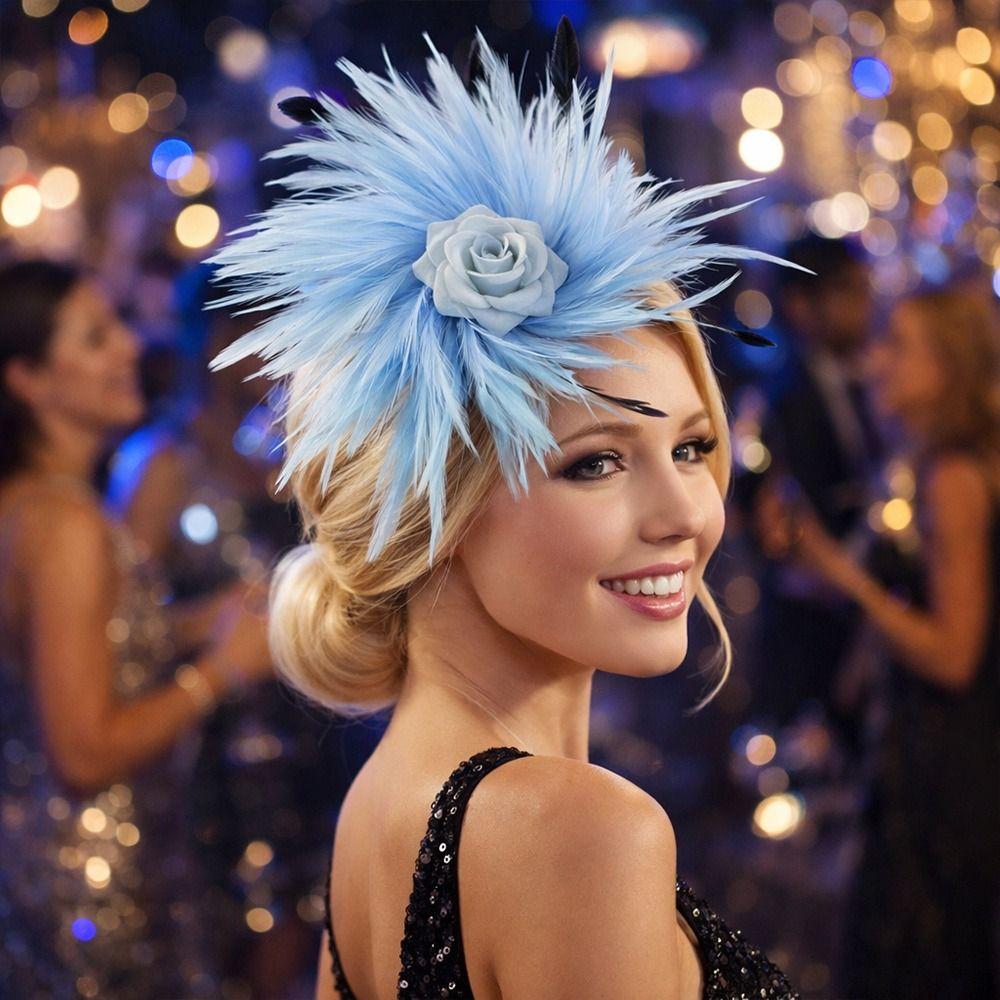 Dual-purpose Feather Headdress Colorful Lady Fascinators Retro Flower Headpieces  Wedding