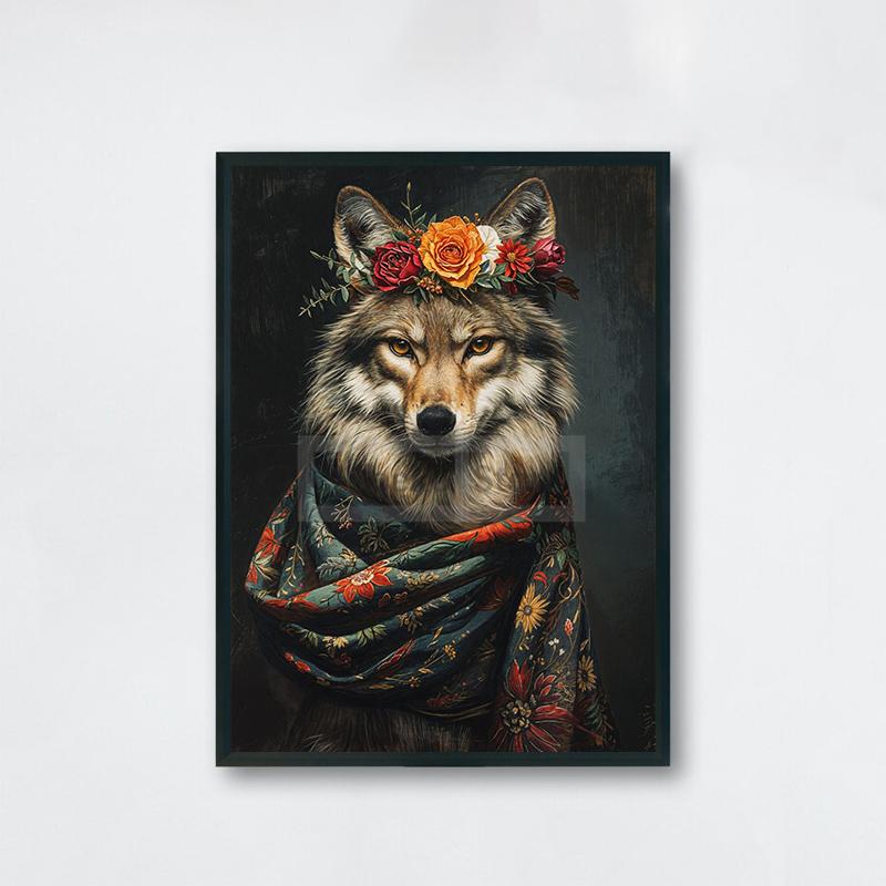 Vintage Animal with Flower Poster Dog Cat Rabbit Raccoon Garland Prints Canvas Painting Wall Art Pictures Home Room Nature Decor