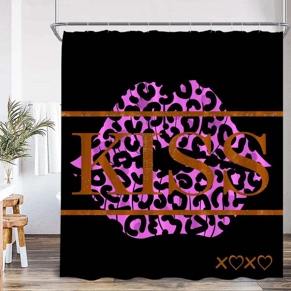 Kuss Liebe Duschvorhang Panther Sexy Lippenabdruck Romantisch Mode Badezimmer Dekor Frau Mädchen Moderner Duschvorhang Stoff mit Haken