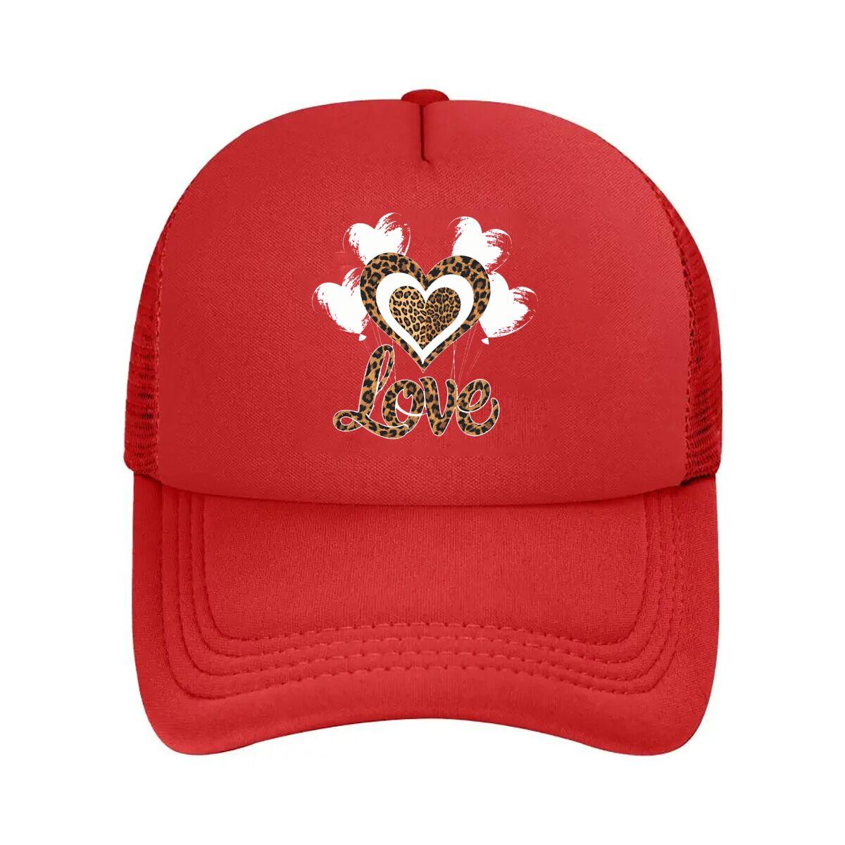 Leopard Heart Love Balloon Mesh Baseball Cap Hip Hop Adjustable