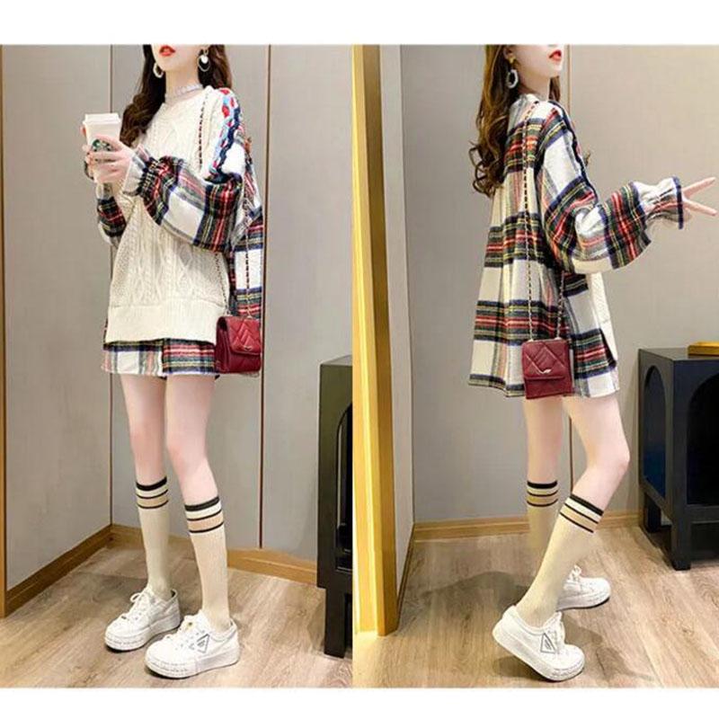 Women Fake Two-piece Sweater Loose Casual Patchwork Knitted Pullover Sweater Top Students Outwear Autumn Winter