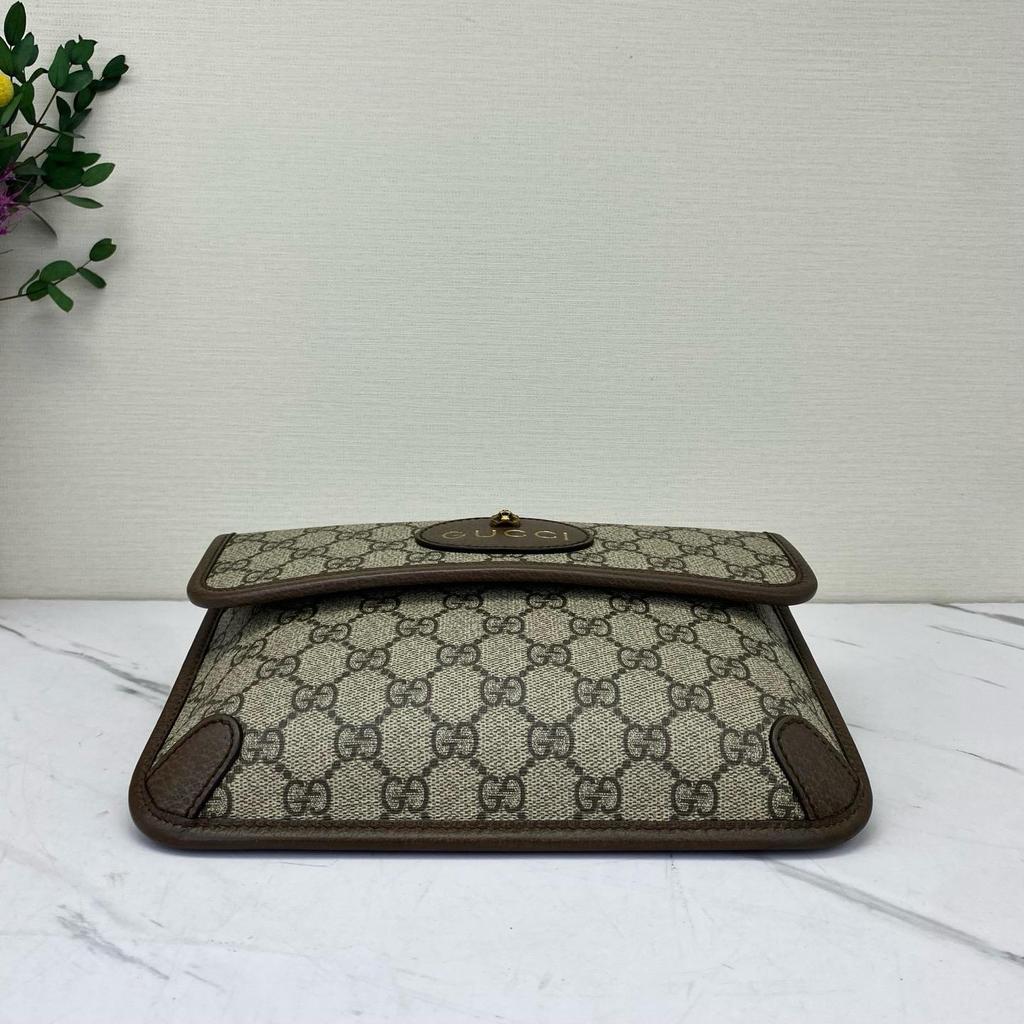 [Pre-Owned] Neo Vintage Series Gold Foil Logo Monogram Tiger Head Decorative Striped Shoulder Strap Canvas And Leather Messenger B - Excellent #NCLDCG
