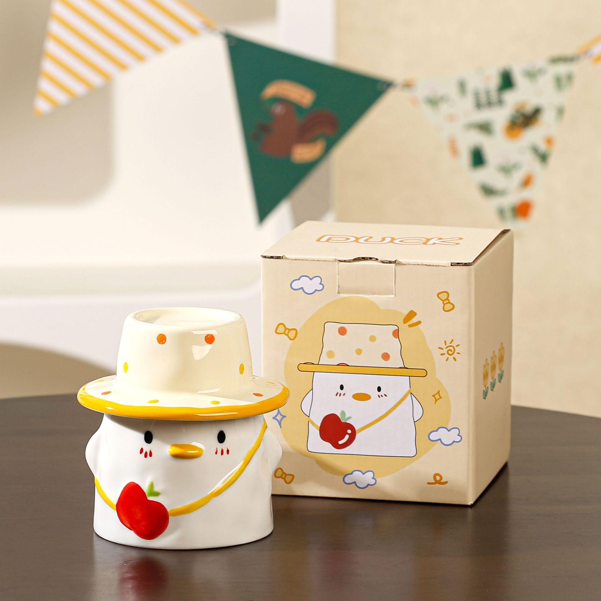 

Cute Duck Ceramic Mug with Lid Creative Gift for Women Birthday Present Coffee Cup 350ml