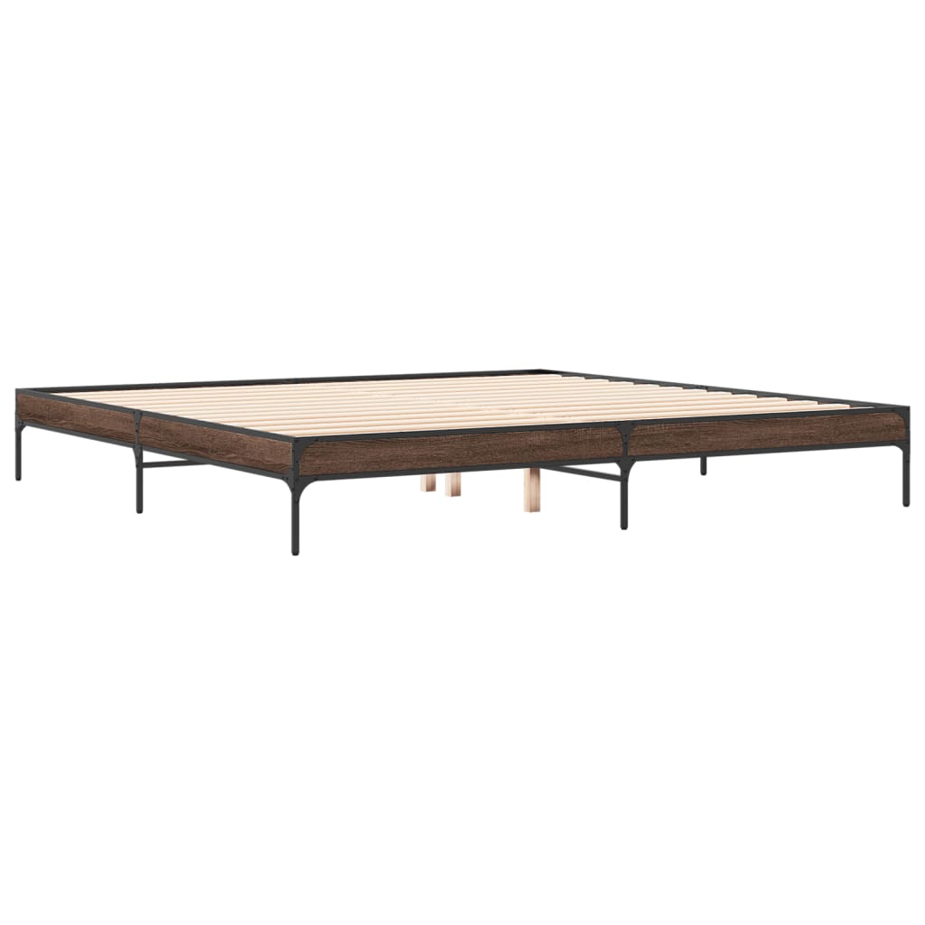 Brown Oak Effect Bed Frame 200 X 200 Cm Wood Based Panel & Metal