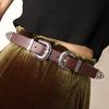 New Women's Belt, European and American Retro Carved Alloy Buckle Belt, Versatile Jeans and Clothing Double Buckle Belt