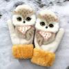 1 Pair Unisex Mittens Thickened Full Finger Winter Warm Gloves Knitted Wool Cartoon Animal Gloves