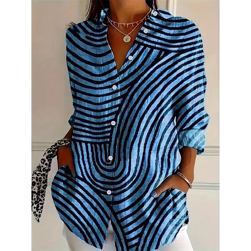 Mode Dames Zomer Revers Knopen Down Shirt 3D Gezicht Print Lange Mouwen Shirt Casual Grote Maat Outdoor Strand Bloemen Shirt