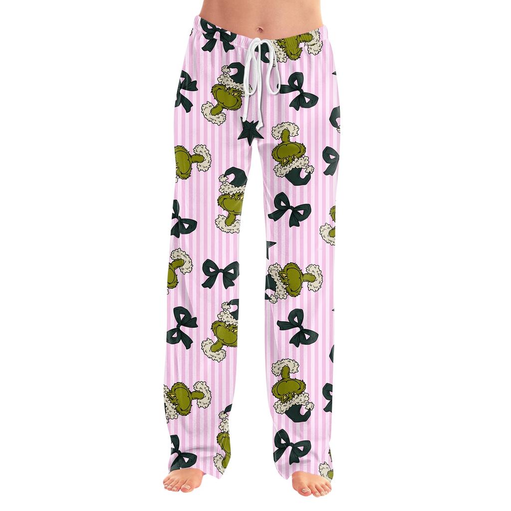 Women's Christmas Print Pants with Elastic Waist and Casual Sleepwear