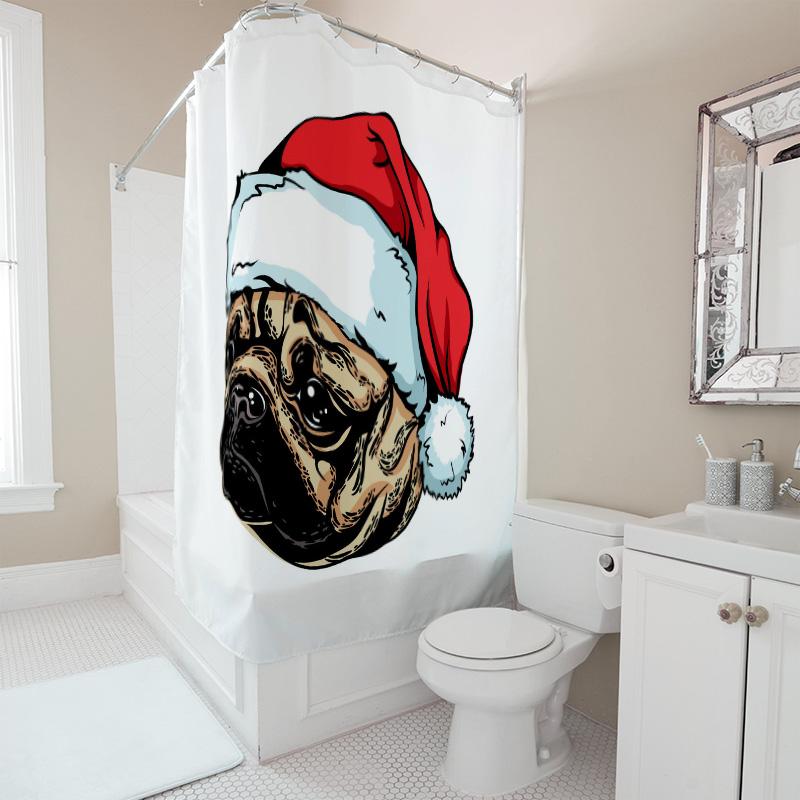 TU Cute Bulldog Christmas Shower Curtain Festive Holiday Decor Bathroom Set Waterproof Fabric Print Holiday Gift for Dog Lovers