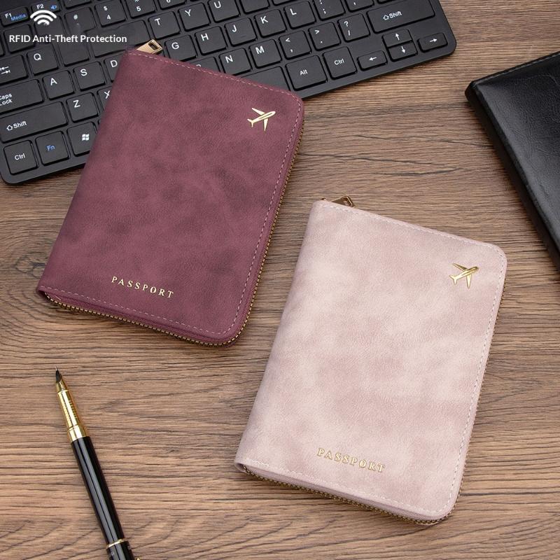 Pu Multi-Functional Rfid Blocking Passport Bag Travel Document Holder With Zipper Ticket Storage Wallet For Multiple Passports