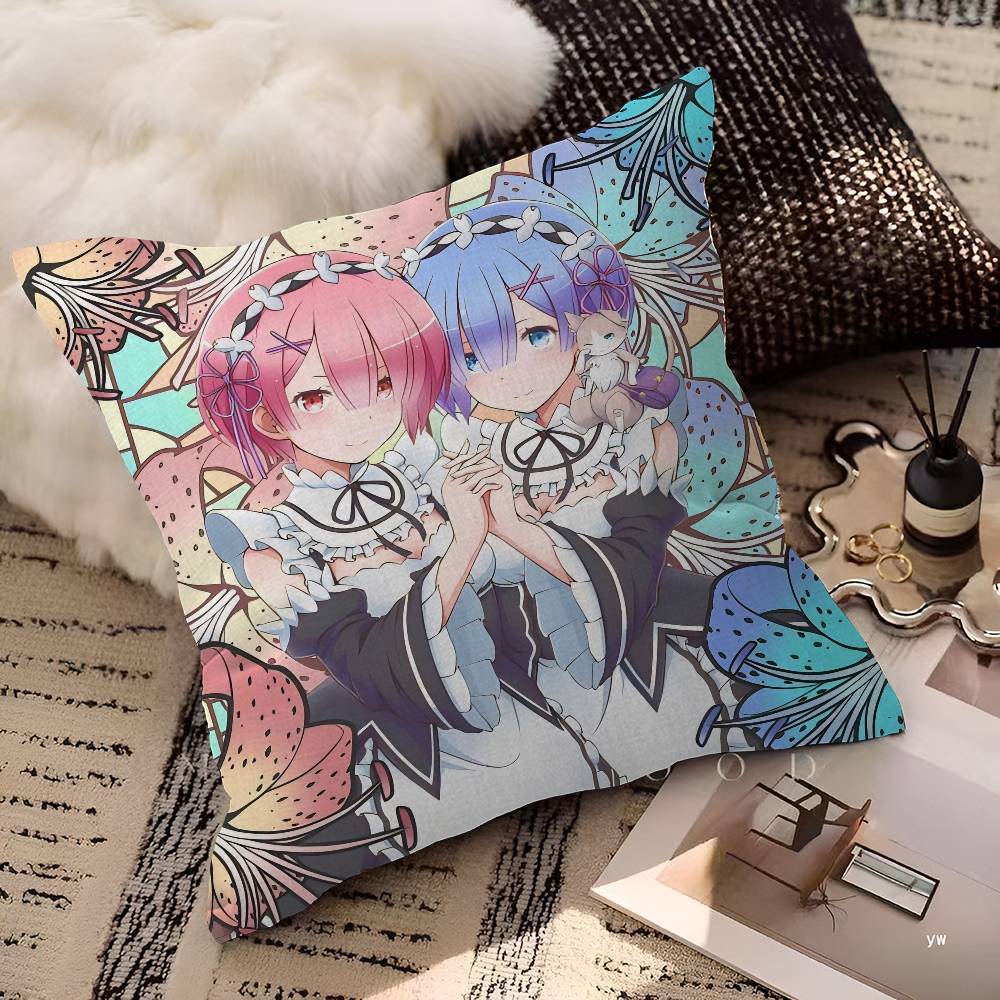 Anime Re Zero Cushion Cover Inches Farmhouse Decor Home Throw Pillow Covers for Couch Decorations